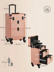 SONGMICS Maleta de Maquillaje Profesional, Maletín para Cosméticos, Maletín de Peluquería, con 2 Cajones, Grande, 34 x 24 x 56 cm, Ruedas 360°, para Viaje, Regalo Ideal, Champán Dorado - Champán Dorado - Ver 4