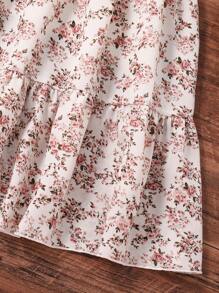 Left Mama Tween-Mädchen Süßes Prinzessinnenkleid mit quadratischem Ausschnitt und Puffärmeln, Blumenmuster, Sommerkleid