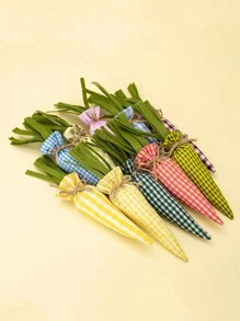 5pcs/Set Easter Artificial Fabric Carrots, Plaid & Carrot Pattern, Colorful Handmade Fill Easter Carrot Holiday Decorations Gifts Birthday Graduation