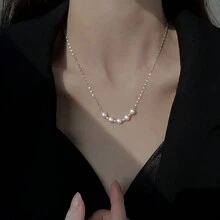 時尚百搭微笑珍珠項鍊女夏季2024新款鈦鋼貼身頸鍊,高端氣質輕奢線條鎖骨鏈1入 - 彩色 - 查看 6