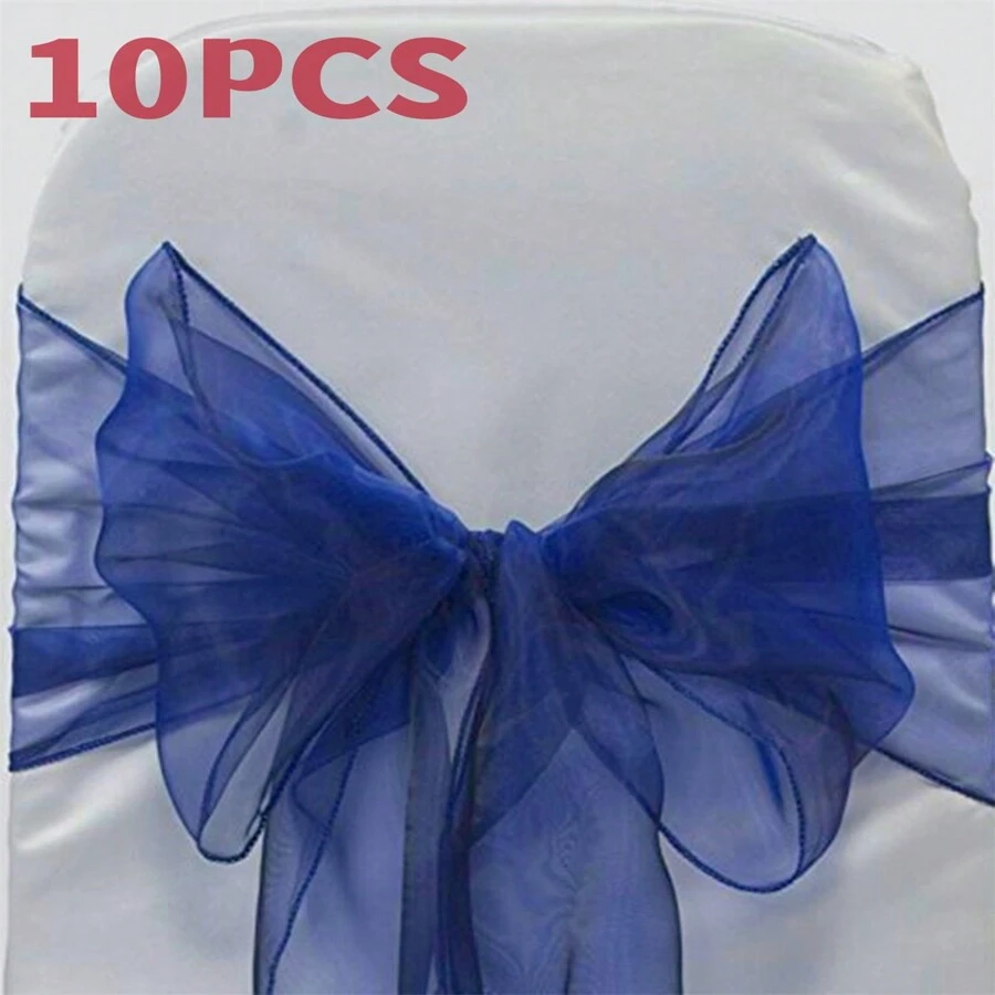 10 piezas Cinta para silla de organza azul marino, decoración de boda y