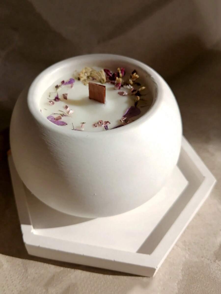 2 件/套圆形硅胶蜡烛和珠宝储物罐、树脂滴模、六角底座和杯垫、硅胶模具、家居装饰 - 白色矽膠模具 - 查看 1