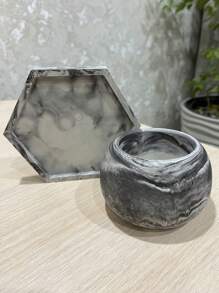 2 件/套圆形硅胶蜡烛和珠宝储物罐、树脂滴模、六角底座和杯垫、硅胶模具、家居装饰 - 白色矽膠模具 - 查看 6