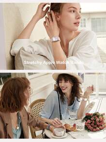 2 Packs Braided Stretchy Nylon Band Compatible With Apple Watch Band 49mm 46mm 45mm 44mm 42mm 41mm 40mm 38mm For Men Women, Adjustable With Solo Loop Hook Strap Compatible With IWatch Ultra 3 2 1 Series SE 11/10/9/8/7/6/5/4/3/2/1 - Starlight White and Pink - View 8