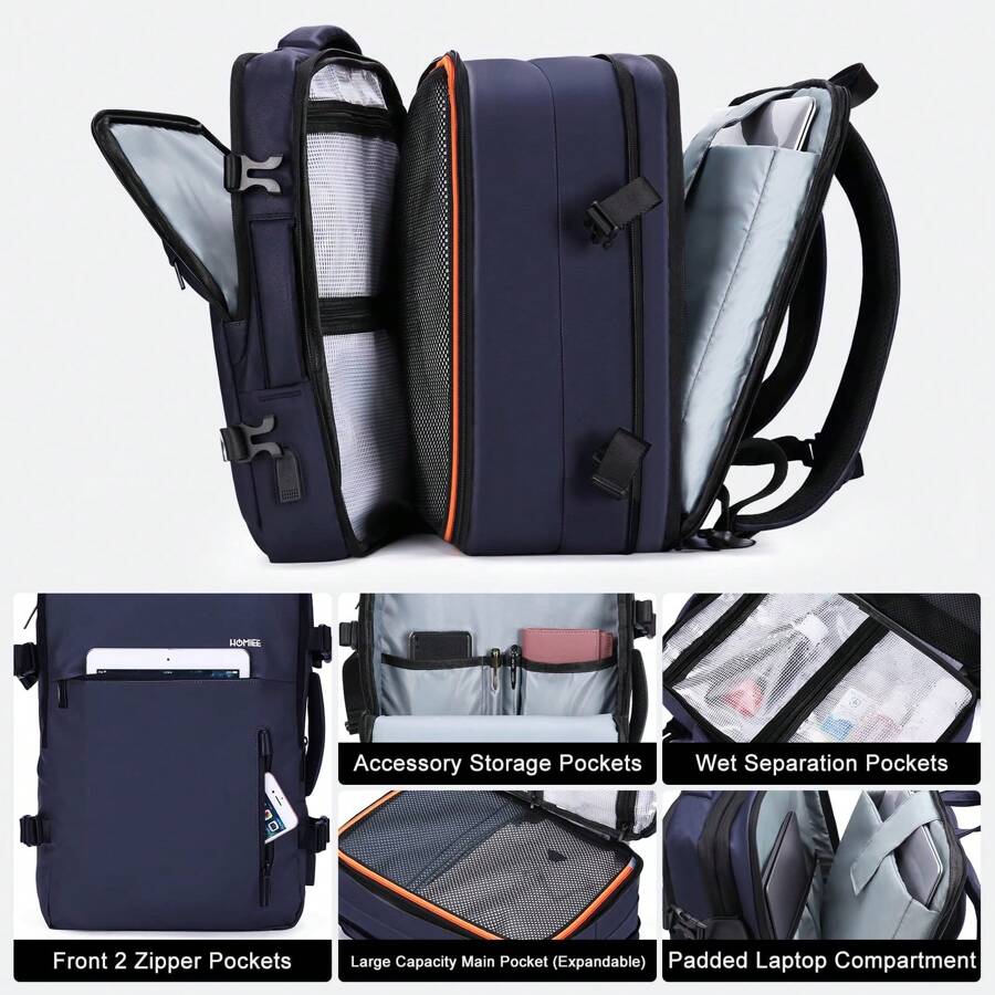 HOMIEE Carry On Travel Backpack Cabin Size, Expandable 30 40L Flight