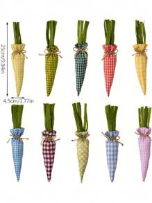 5pcs/Set Easter Artificial Fabric Carrots, Plaid & Carrot Pattern, Colorful Handmade Fill Easter Carrot Holiday Decorations Gifts Birthday Graduation