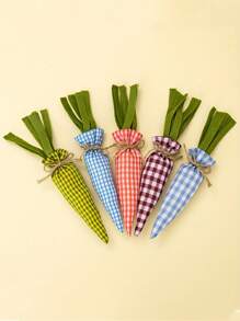 5pcs/Set Easter Artificial Fabric Carrots, Plaid & Carrot Pattern, Colorful Handmade Fill Easter Carrot Holiday Decorations Gifts Birthday Graduation