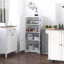 HOMCOM Accent Floor Storage Cabinet Kitchen Cupboard With Adjustable Shelves And 2 Lower Doors, White - White - View 6