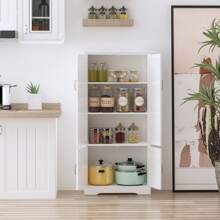 HOMCOM Accent Floor Storage Cabinet Kitchen Cupboard With Adjustable Shelves And 2 Lower Doors, White - White - View 7