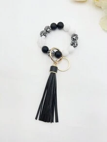 1個葉形矽膠和珠子鑰匙扣,配上pu流蘇,適用於手袋、汽車鑰匙,母親節或教師節禮物 - 彩色 - 查看 7