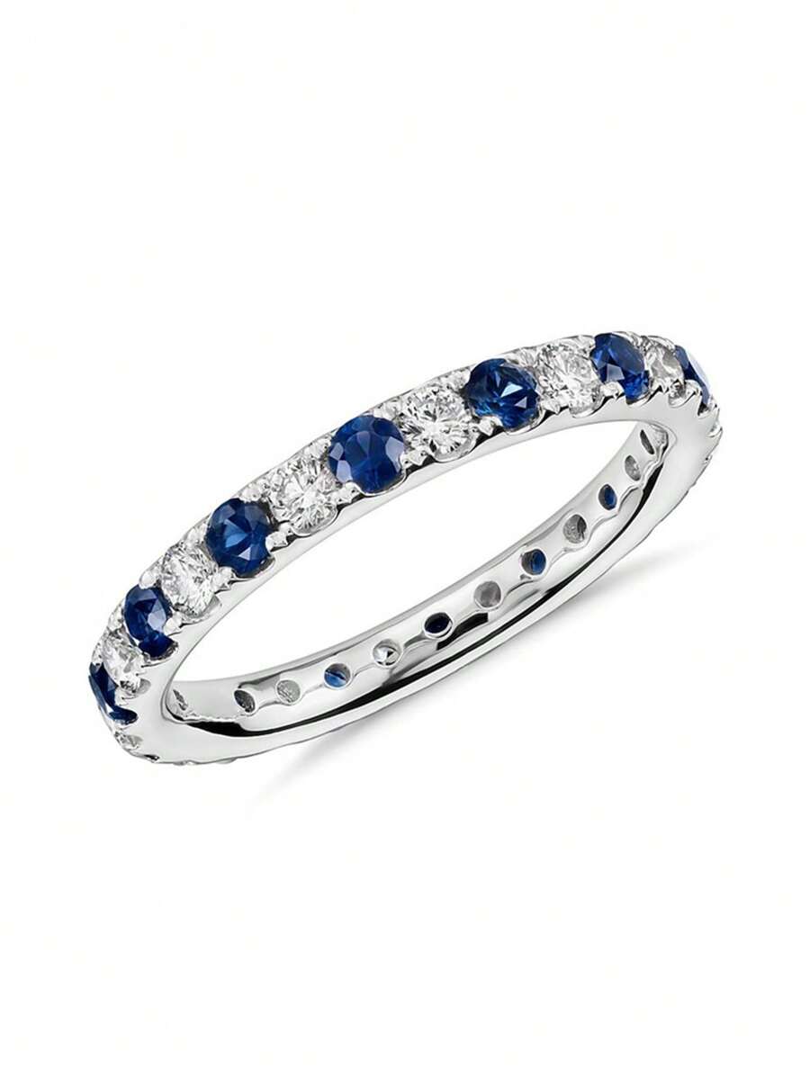 1枚优雅蓝色立方氧化锆戒指，女士婚礼订婚派对珠宝，情人节礼物 - 1# - 查看 1