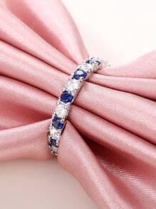 1枚优雅蓝色立方氧化锆戒指，女士婚礼订婚派对珠宝，情人节礼物 - 1# - 查看 6
