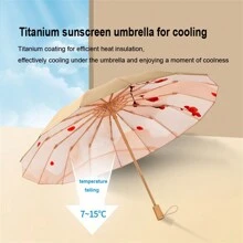 1 Miếng Retro 16 Xương sườn Thủ công Gấp lại Ô dù Trời nắng Mưa Sử dụng Kép Chống gió Bảo vệ tia cực tím Tấm che nắng Ô - Đỏ - Xem 4