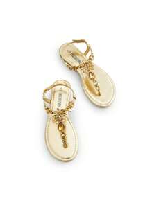 Flat Sandals For Women Dressy Rhinestone T-Strap Thong Flat Sandals For Summers Dress Beach - 金色 - 查看 1