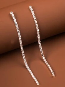 Bông tai dài trang trí bằng Rhinestone - trắng - Xem 3