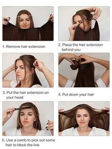 女士合成长款无夹直发接发片鱼线假发片 - 巧克力棕 - 查看 7