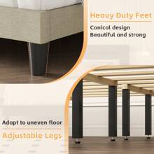 Gunji Queen Bed Frame With Headboard Upholstered Bed No Box Spring Needed, Easy Assemble, Camas Queen Size, Three Size - Màu be - Xem 4