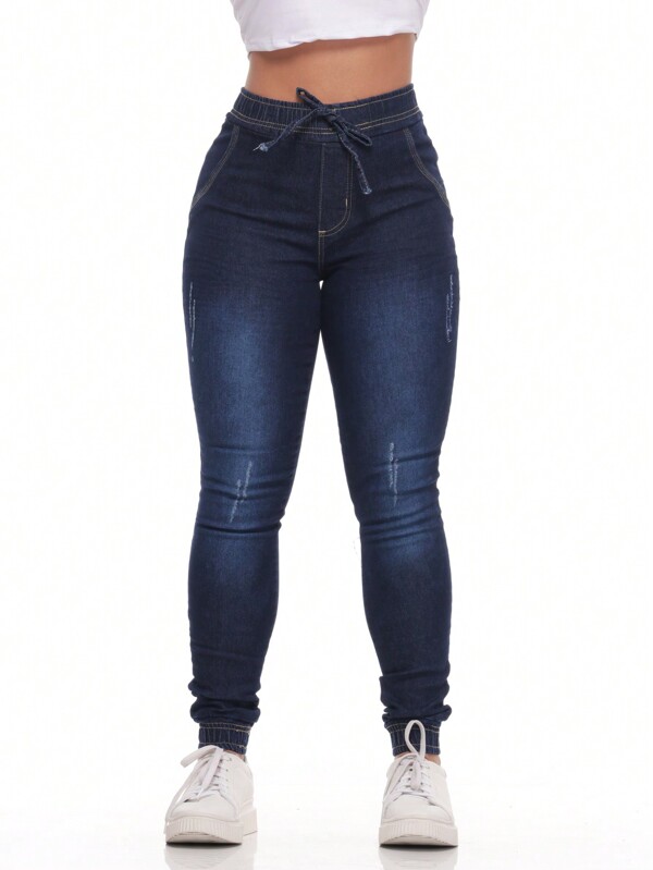 Calca Jeans Feminina Jogger Elastano Lycra cintura alta