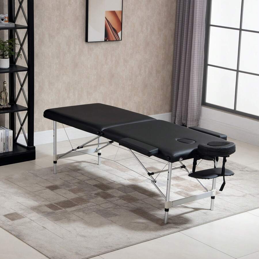 HOMCOM Table de massage pliable lit de massage portable + housse de transport charge max. 225 Kg hauteur réglable structure en alliage d'aluminium 185 x 70 cm noir - Noir - Voir 1