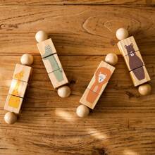 1入嬰兒木質旋轉拼圖玩具,天然木材動物形狀拼圖玩具,多功能,適合有助於早期學習和智力發展 - 米色 - 查看 3