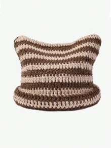 Cute 1pc Women Wool Mix Striped Pattern Casual Beanie - Black - View 10