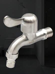 1pc Stainless Steel Brushed Faucet, Washing Machine Faucet - Silver - View 3