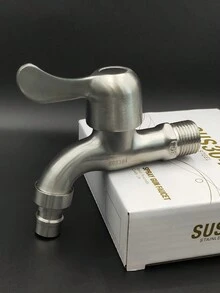 1pc Stainless Steel Brushed Faucet, Washing Machine Faucet - Silver - View 4