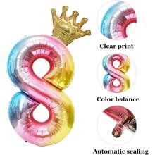 32 英寸彩虹数字气球带可拆卸皇冠 - 优质铝箔氦气球，适用于生日、婚礼和活动（毕业典礼、新娘送礼会、周年纪念、照片背景） - 粉色 - 查看 7