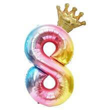32 英寸彩虹数字气球带可拆卸皇冠 - 优质铝箔氦气球，适用于生日、婚礼和活动（毕业典礼、新娘送礼会、周年纪念、照片背景） - 粉色 - 查看 6