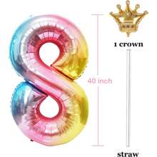 32 英寸彩虹数字气球带可拆卸皇冠 - 优质铝箔氦气球，适用于生日、婚礼和活动（毕业典礼、新娘送礼会、周年纪念、照片背景） - 粉色 - 查看 8