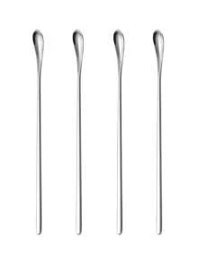 4pcs Stainless Steel Spoon, Long Handle Coffee Stir Spoon, Teaspoon, Dessert Ice Scoops For Picnic Kitchen Accessories Bar Tools Back To School - Silver - View 2