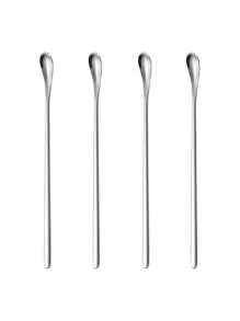 4pcs Stainless Steel Spoon, Long Handle Coffee Stir Spoon, Teaspoon, Dessert Ice Scoops For Picnic Kitchen Accessories Bar Tools Back To School - Silver - View 1