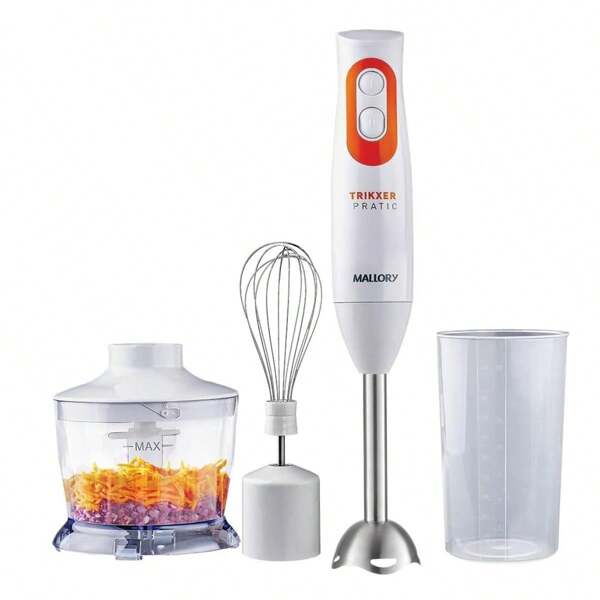 Mixer Mallory Trikxer | 3 em 1, 500W, 2 Velocidades, Processador, Batedor Clara, Branco 127V