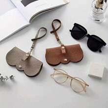 1pc Litchi Embossed Glasses Cover Cute Hanging PU Leather Sunglasses Reading Glasses Storage Bag Portable Travel Eyewear Holder,Minimalist Eyeglass Pouch For Women Glasses Accessories For Women