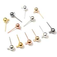40pcs 3/4/5mm Diameter Ball Stud Earrings Basic Pins With Connector Loop For DIY Jewelry Making Accessories Supplies