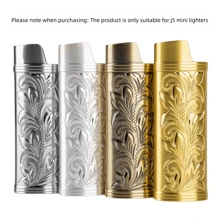 1個鋅合金復古3d浮雕工藝打火機收納盒,bic-j5迷你打火機金屬保護套（不包括打火機） - 金色 - 查看 1
