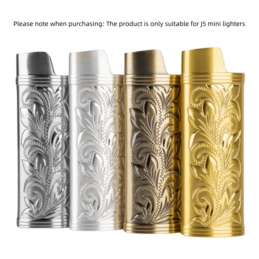 1個鋅合金復古3d浮雕工藝打火機收納盒,bic-j5迷你打火機金屬保護套（不包括打火機） - 金色 - 查看 1