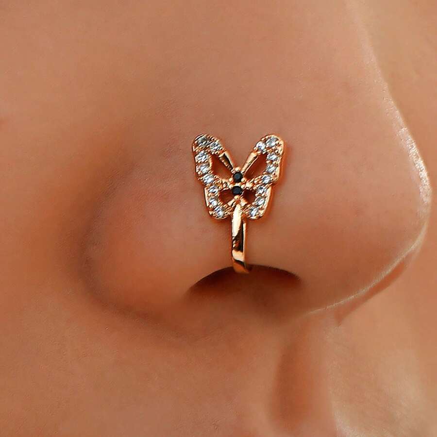 1PC U-Shaped Nose Clip, Fake Nose Piercing Jewelry Butterfly  Rings Fashion Jewelry Septum Piercing Nariz - Yellow Gold - View 1