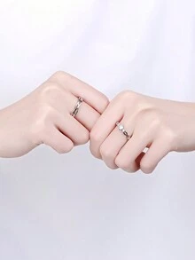 1對個性化優雅絲綢包裹交織開放情侶戒指，結婚戒指，情人節禮物 - 個性纏繞對戒 - 查看 2
