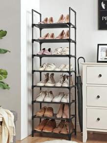SONGMICS Zapatero, Organizador Zapatos, 8 Baldas, Zapatero Abierto Estrecho, 28 x 46 x 145 cm, Marco de Metal, Estantes de Tela no Tejida, para Pasillo, Dormitorio, Negro, Vuelta al Cole - Negro - Ver 7