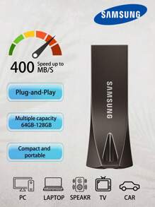 Samsung BAR PLUS USB Flash Drive Disk 64GB 128GB 256GB USB Flash Disk USB3.1 Pen Drive Up To 300MB/S - Black - View 1