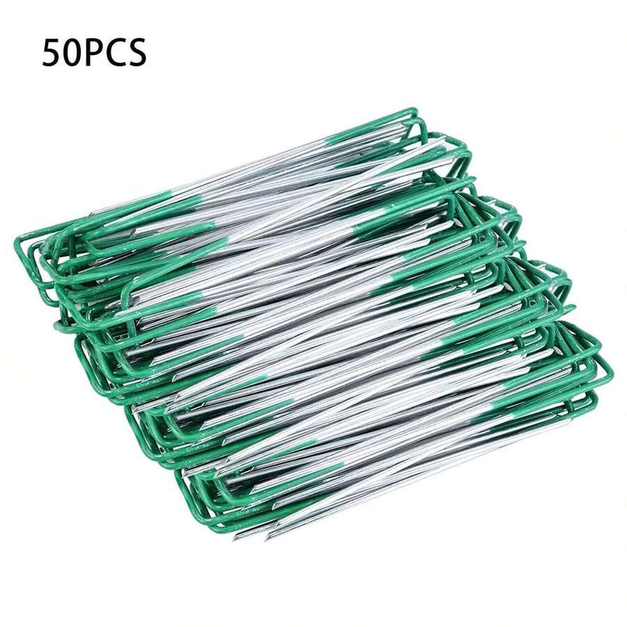 Fabric Galvanised Staples Garden Turf Pins Securing Pegs U Artificial Grass - Green - View 1