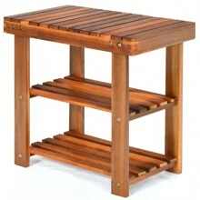SlickBlue 3-Tier Wood Shoe Rack 19' Shoe Bench Boots Organizer
