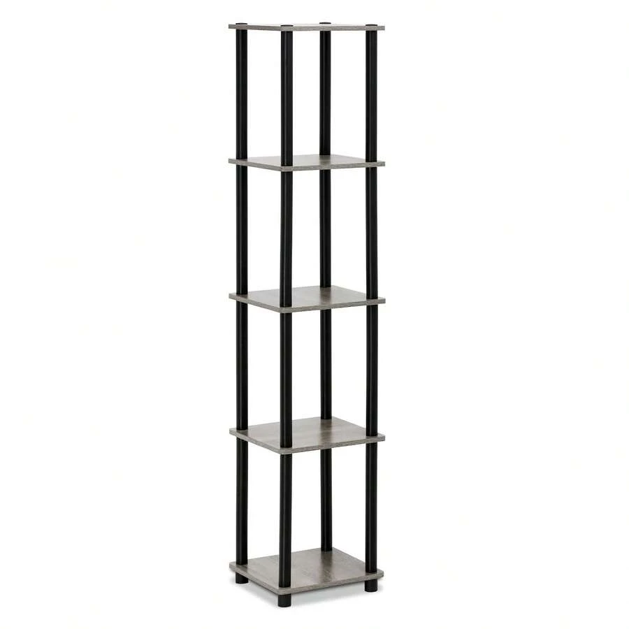 Turn-N-Tube 5-Tier Corner Square Rack Display Shelf, French Oak/Black - 黑色 - 查看 1