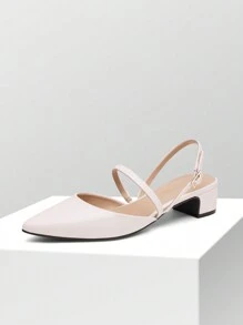 Women's Pumps Chunky Closed Toe Low Block Heels Strappy Buckle Pointed Toe Slingback Dress Wedding Party Shoes - trắng - Xem 1