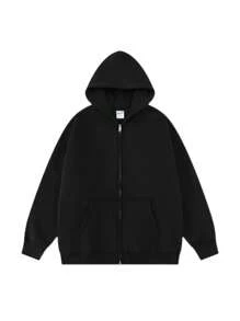 Men's Women's UNISEX Basic Plain Thick Cold Weather Sweatshirt - 黑色 - 查看 2