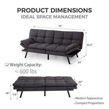 Convertible Memory Foam Futon Couch Bed, Modern Folding Sleeper - Dark Grey - View 9