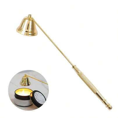 1个黑色和金色不锈钢优雅烛台灭烛器，带手柄，适用于烛台、烛芯修剪器，是蜡烛爱好者的理想礼物，适合日常使用、生日、毕业典礼和其他场合。