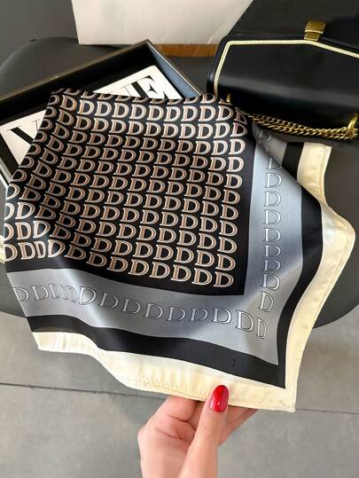 1 pieza Nueva llegada de bandana con impresión de letra 'd' y tacto de seda para mujeres, puede ser usada como pañuelo, cinturón, accesorio de bolso, diadema, pañuelo de seda de moda, cinta para el pelo, banda para la cabeza ideal para mejorar su aspecto