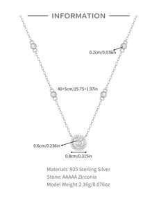 1PC 925 Sterling Silver Solitaire Cubic Zirconia Necklace18k Gold Plated Dainty Necklaces Circle Aesthetic Simple Necklace Jewelry For Women Daily Wear Wedding Party Valentine's Day - Silver - View 6